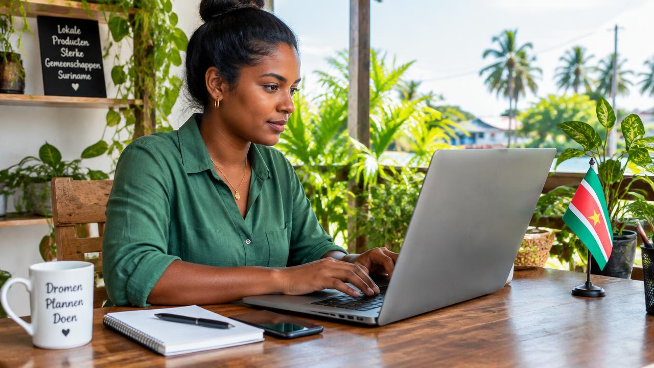 Ondernemer maakt een factuur op een laptop